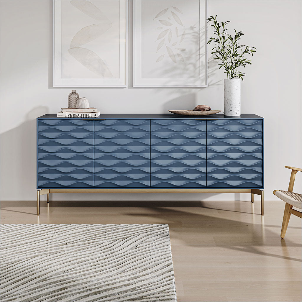 BDI 7629 Ripple Storage Credenza Ocean Brushed Brass