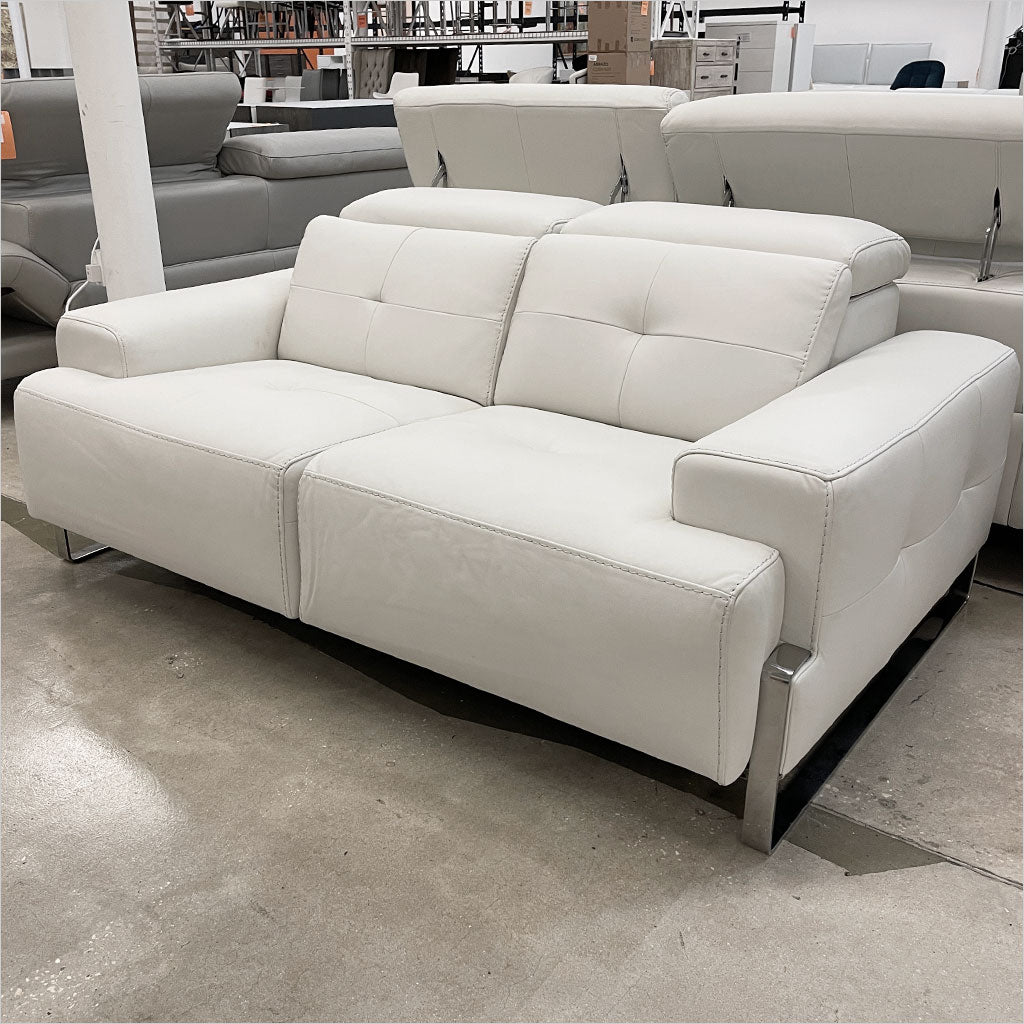 White Leather Loveseat - OUTLET